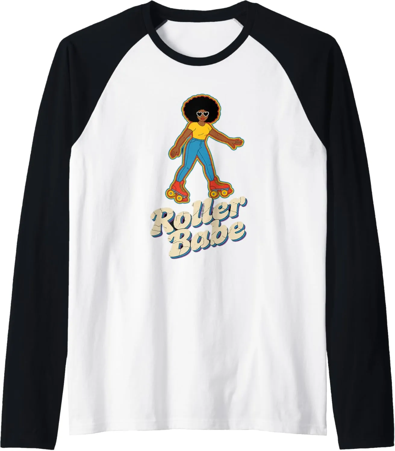 Roller Babe Skater Shoes Retro Roller Skating Raglan Baseball Tee