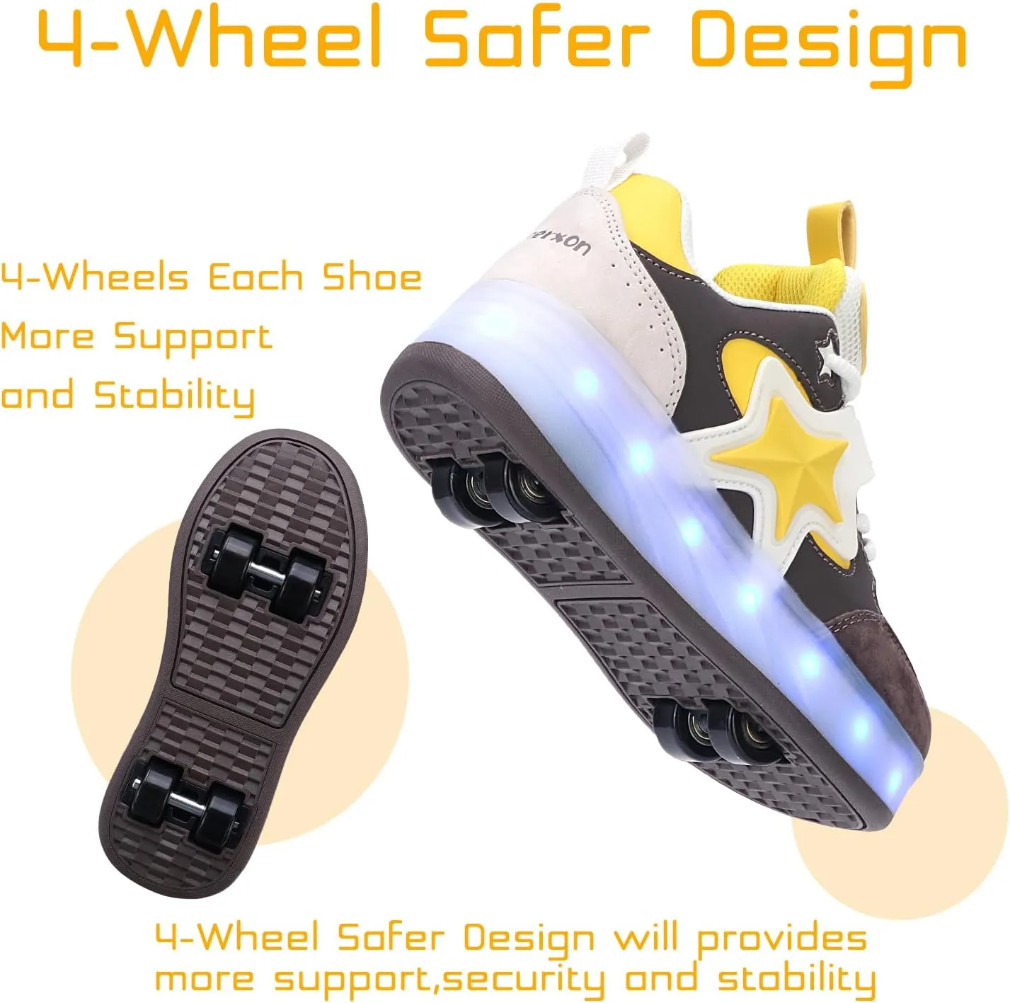 Roller Shoes with 16 LED Combinations for Girls Boys Roller Sneakers with 4-Wheels USB Rechargeable for Christmas Birthday Children Party Show Gift