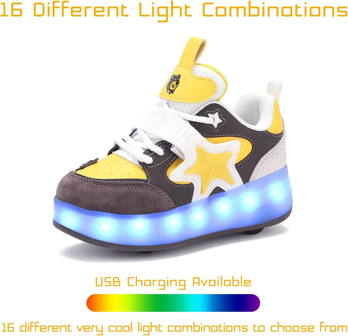 Roller Shoes with 16 LED Combinations for Girls Boys Roller Sneakers with 4-Wheels USB Rechargeable for Christmas Birthday Children Party Show Gift