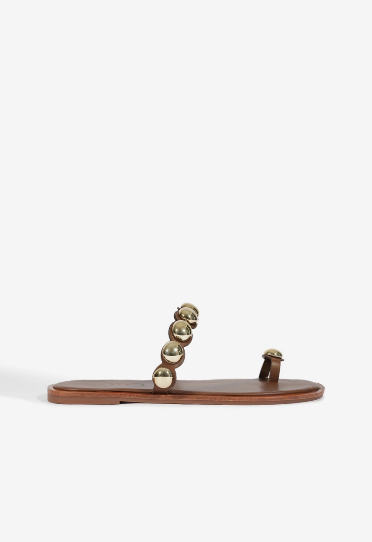 Romy Brown Leather Flat Sandal Pure Black