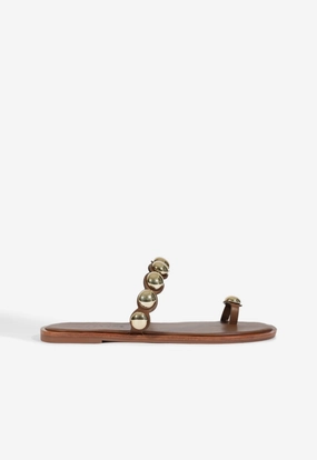 Romy Brown Leather Flat Sandal Pure Black