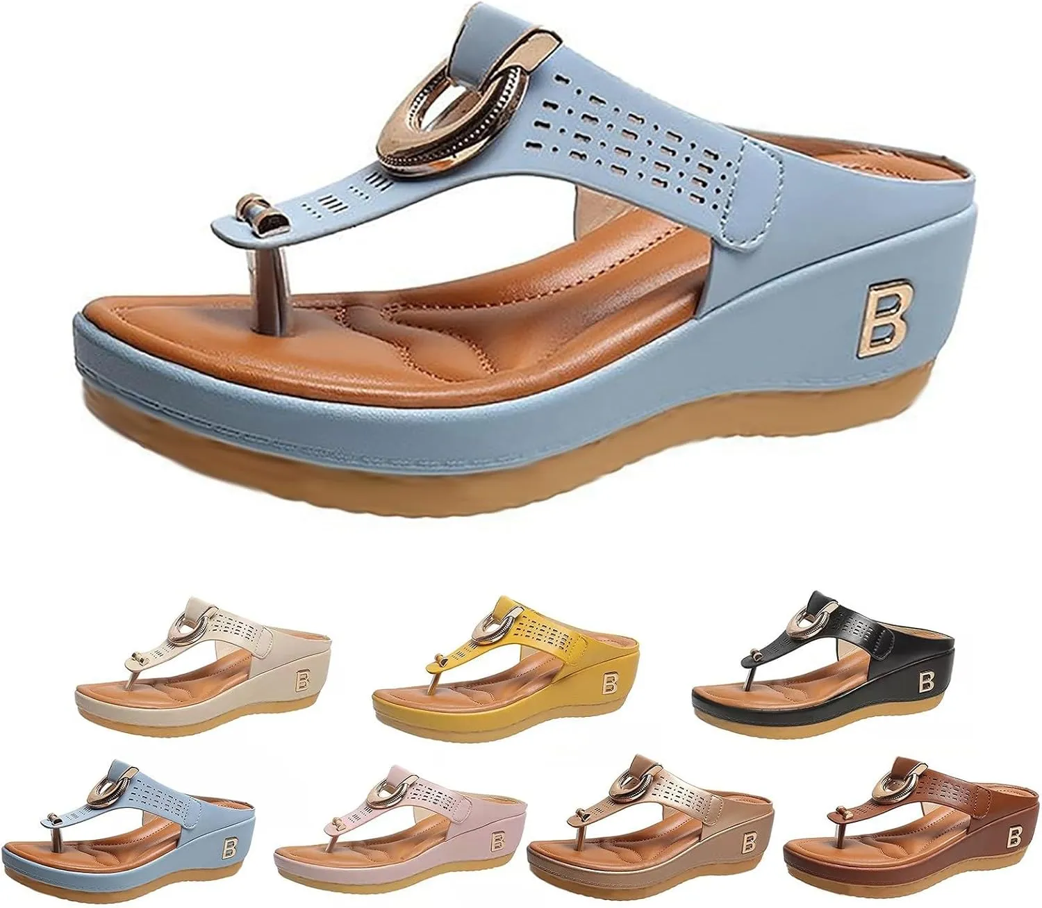 Roorsily Women's Breathable Sandals Sole Soft Wedge Sandals Fashionable Corrective Beach Sandals Breathable Casual Sandals