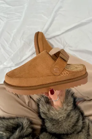 ROSE Suede Ankle Strap Outdoor Slippers - Chestnut