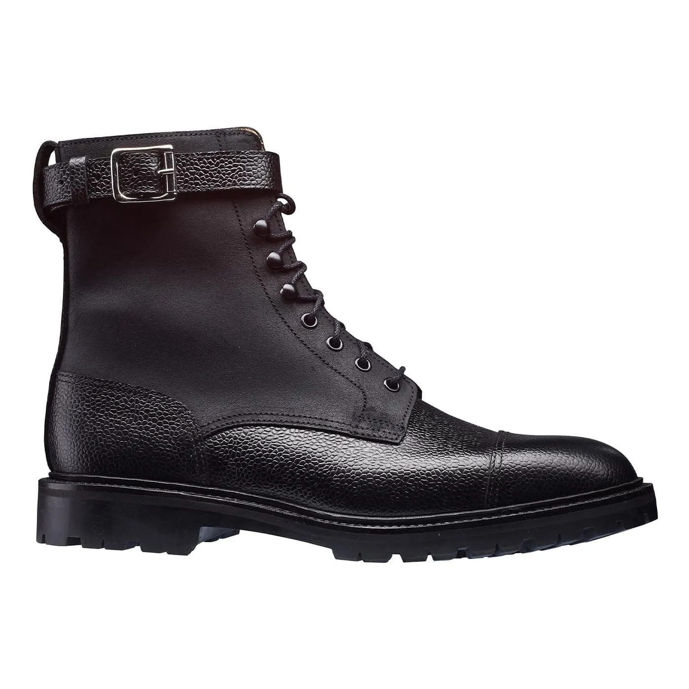 Military Style Aldershot Black Scotch Grain & Black Rough-Out Suede