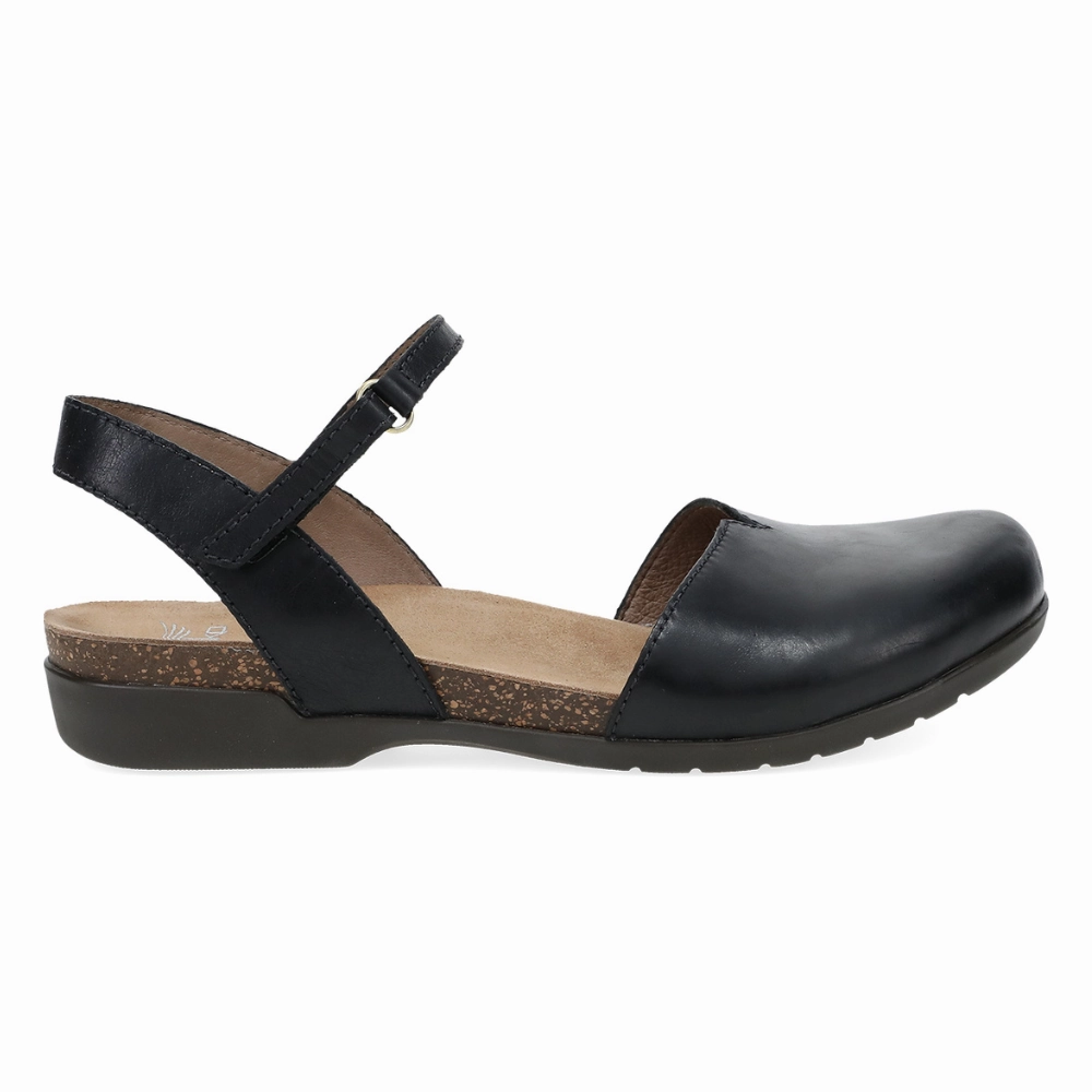 Rowan Black Waxy Burnished Summer Flat Shoes