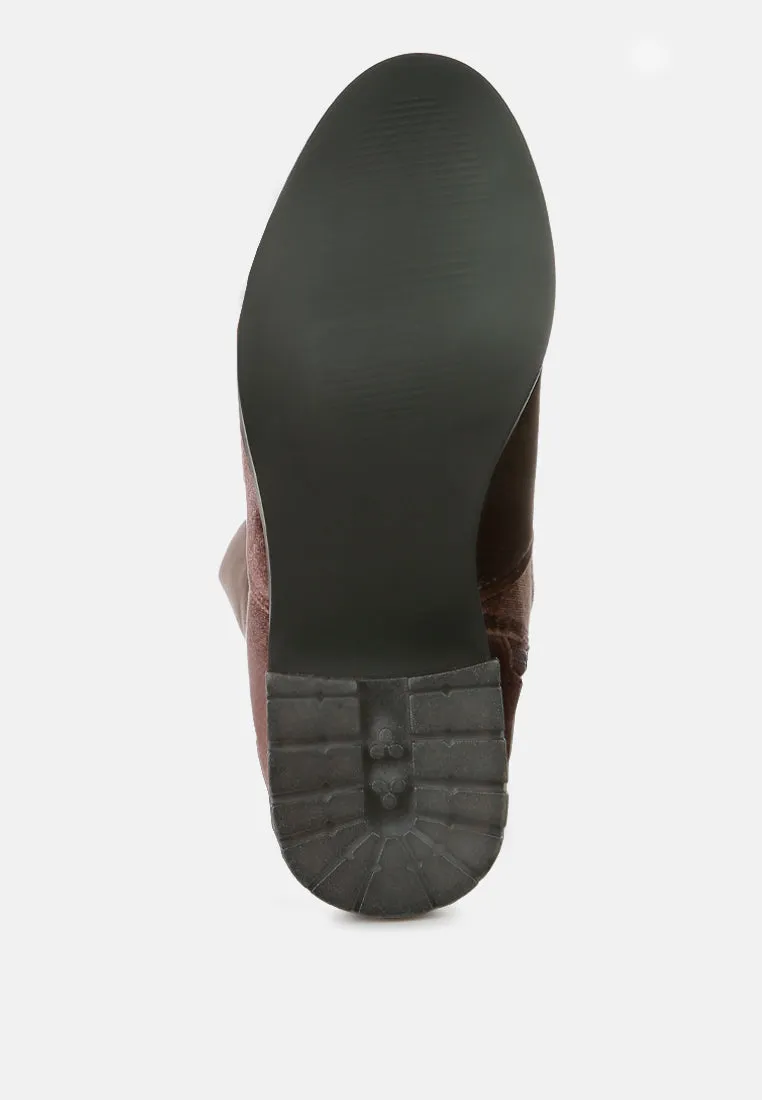 rumple velvet over the knee clear heel boots