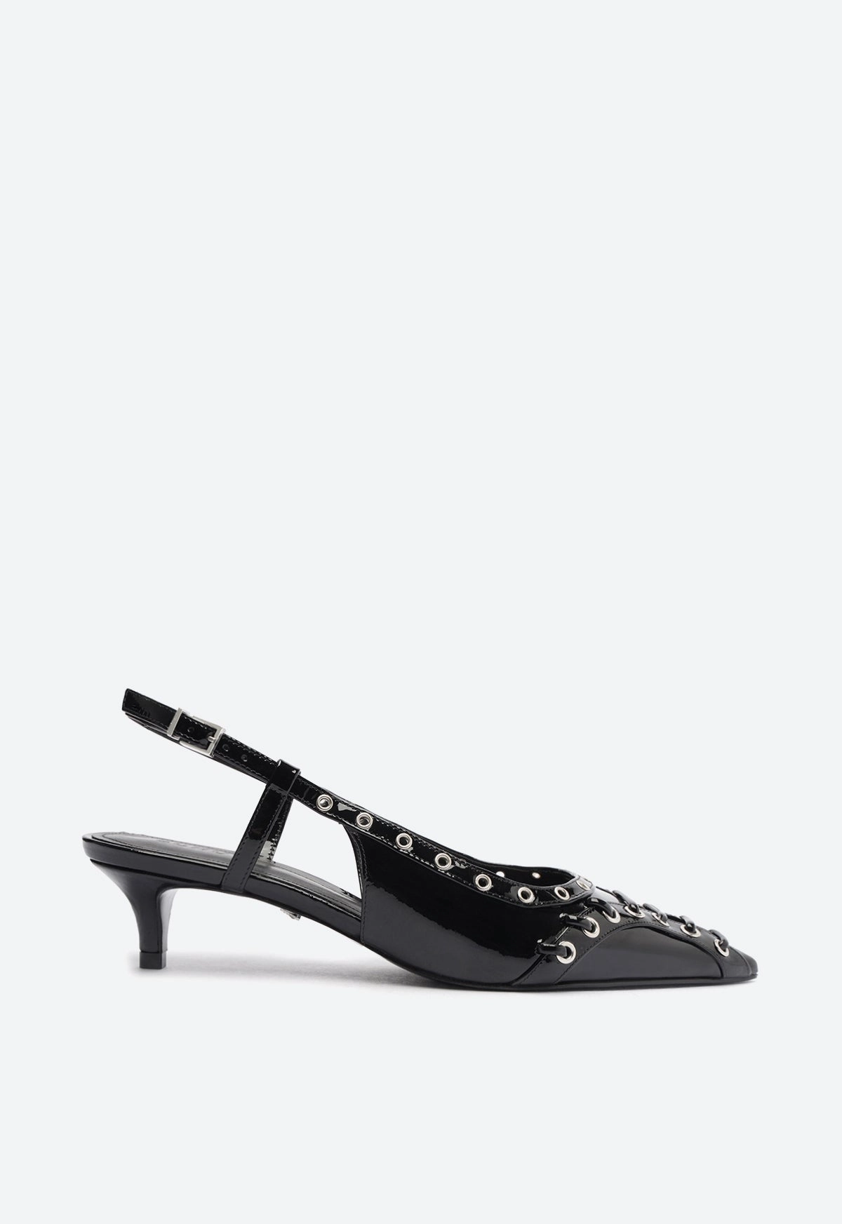 Adjustable Hook and Loop Closure Anti Fatigue Footbed Ruth Mid Patent Leather Pump