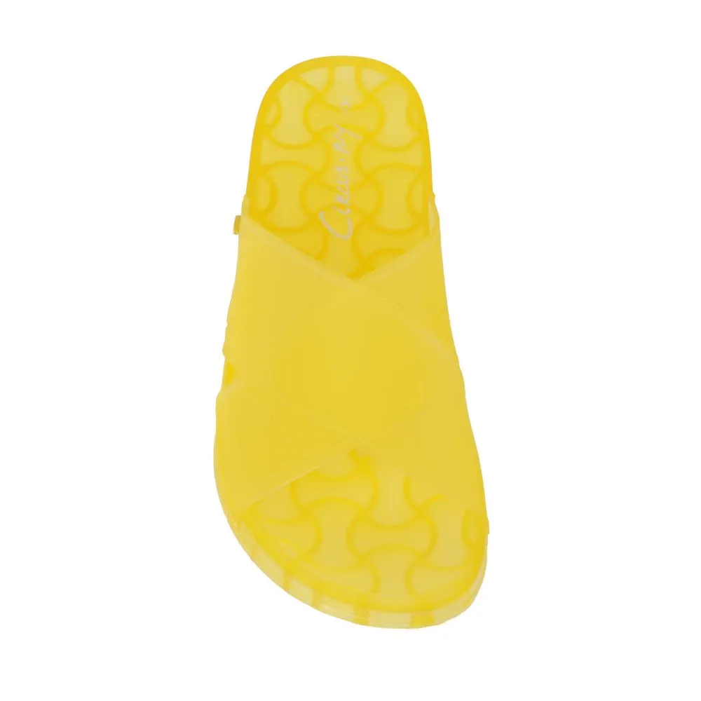 Sam Edelman Jelly Jaylee Lemon Color Block Translucent Slip On Slide Sandals