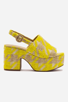 Sandal Fashion Miso Platform Sandal In Yellow Houndstooth Fabric Modern Fit Breathable mesh lining
