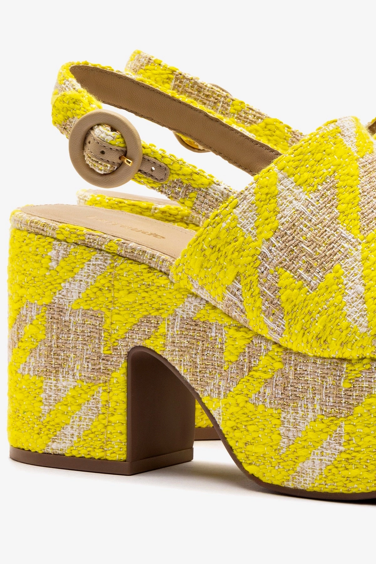 Easy Walk Foot Flex Sandal Fashion Miso Platform Sandal In Yellow Houndstooth Fabric