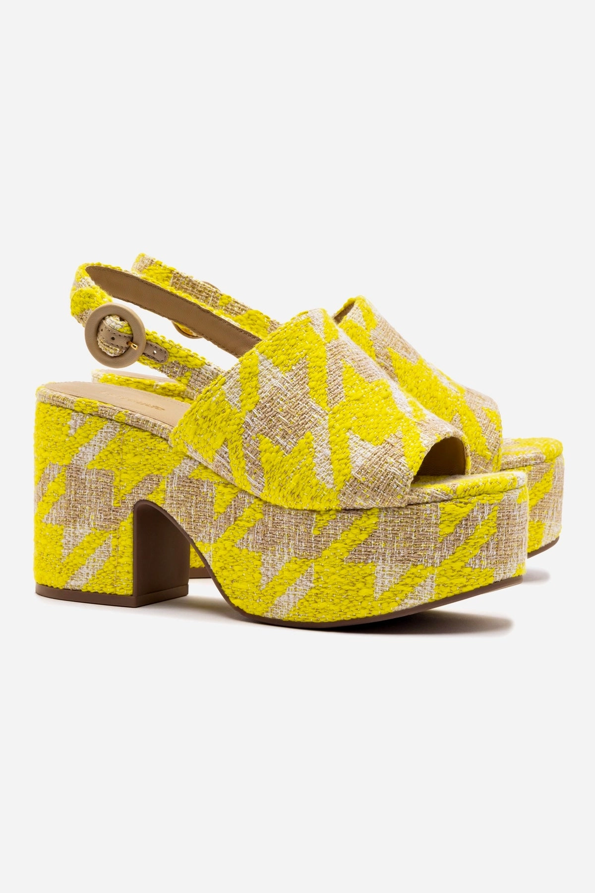 Sandal Fashion Miso Platform Sandal In Yellow Houndstooth Fabric Support Feel Carry Light