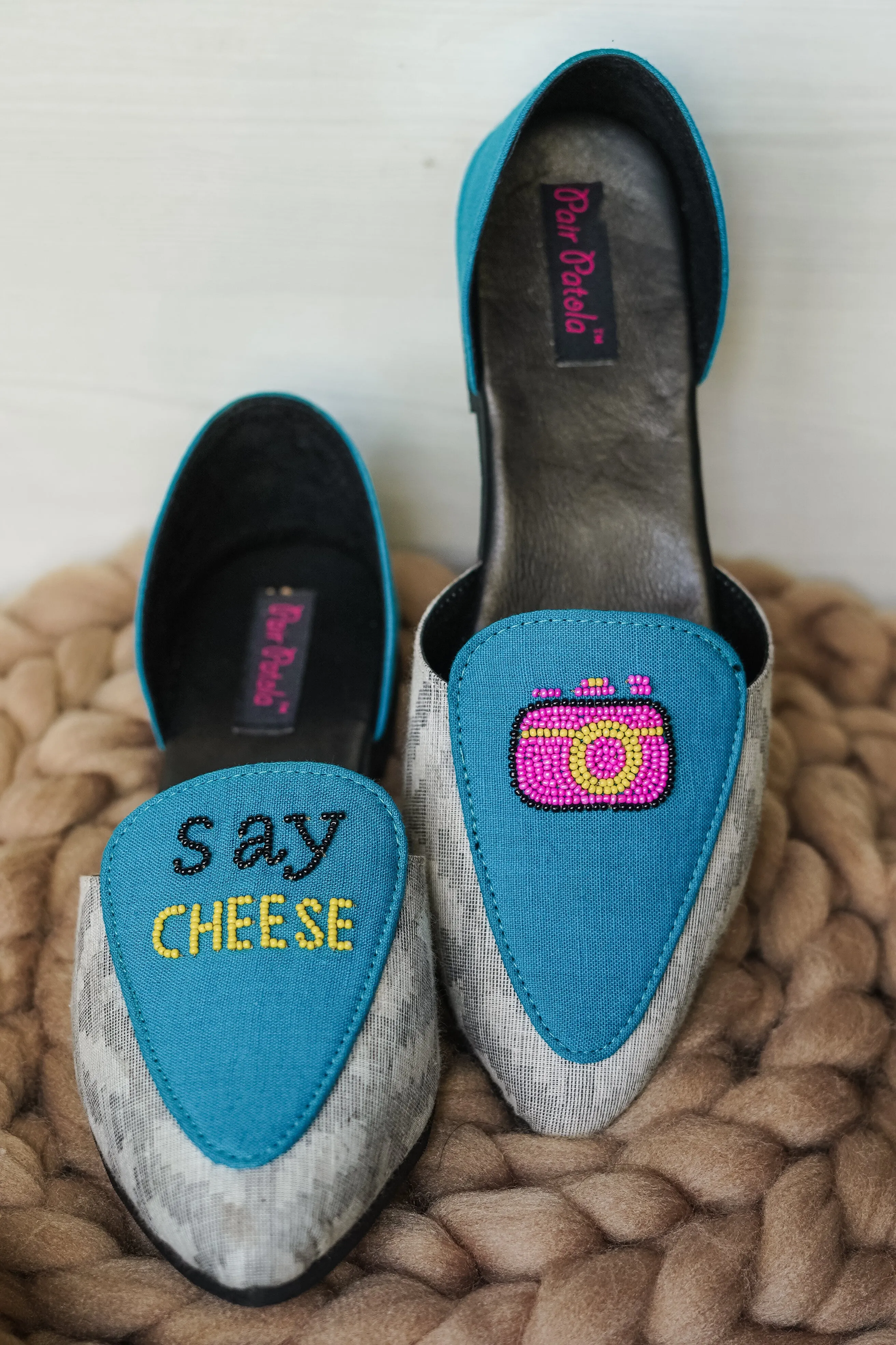 Say Cheese Beaded Slip Ons