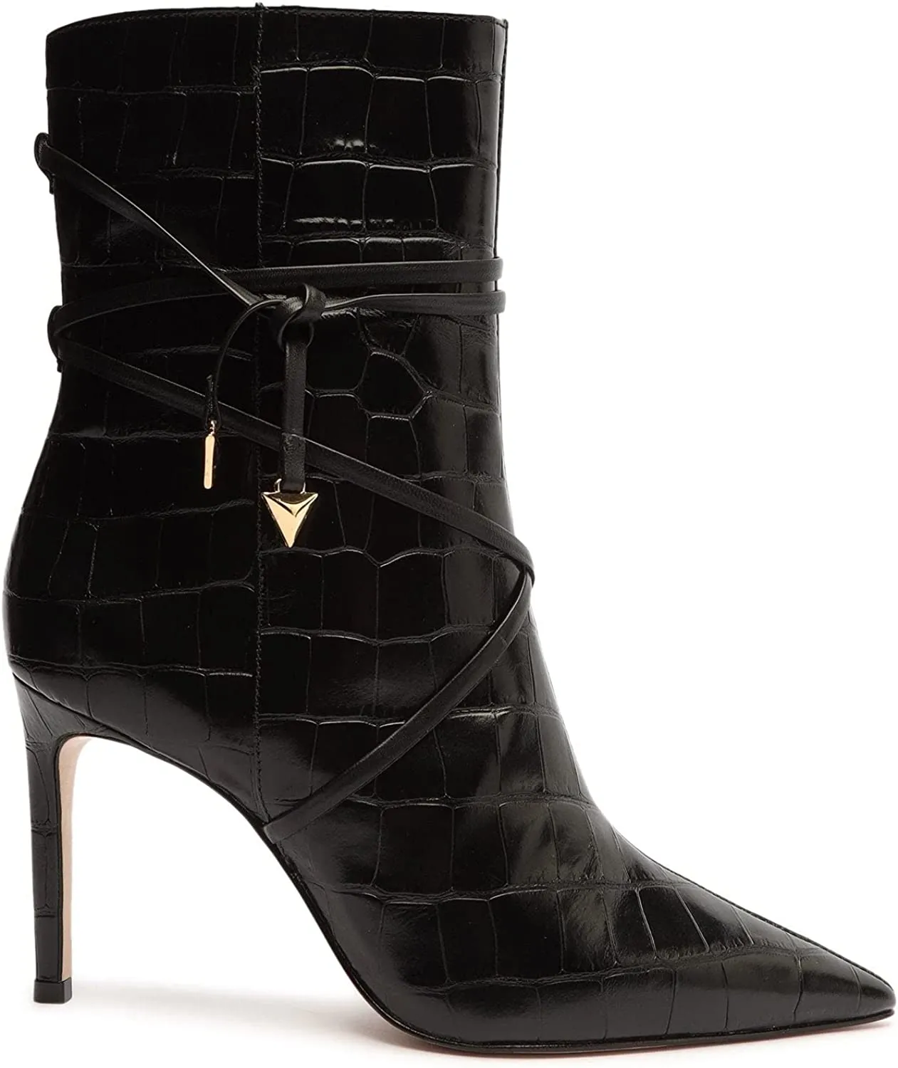 Schutz Vini Black Slip On Pointed Toe Crocodile Embossed Stiletto Ankle Booties