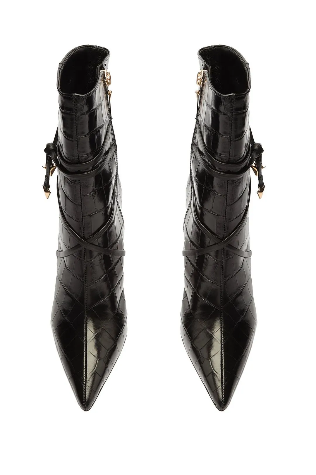 Schutz Vini Black Slip On Pointed Toe Crocodile Embossed Stiletto Ankle Booties