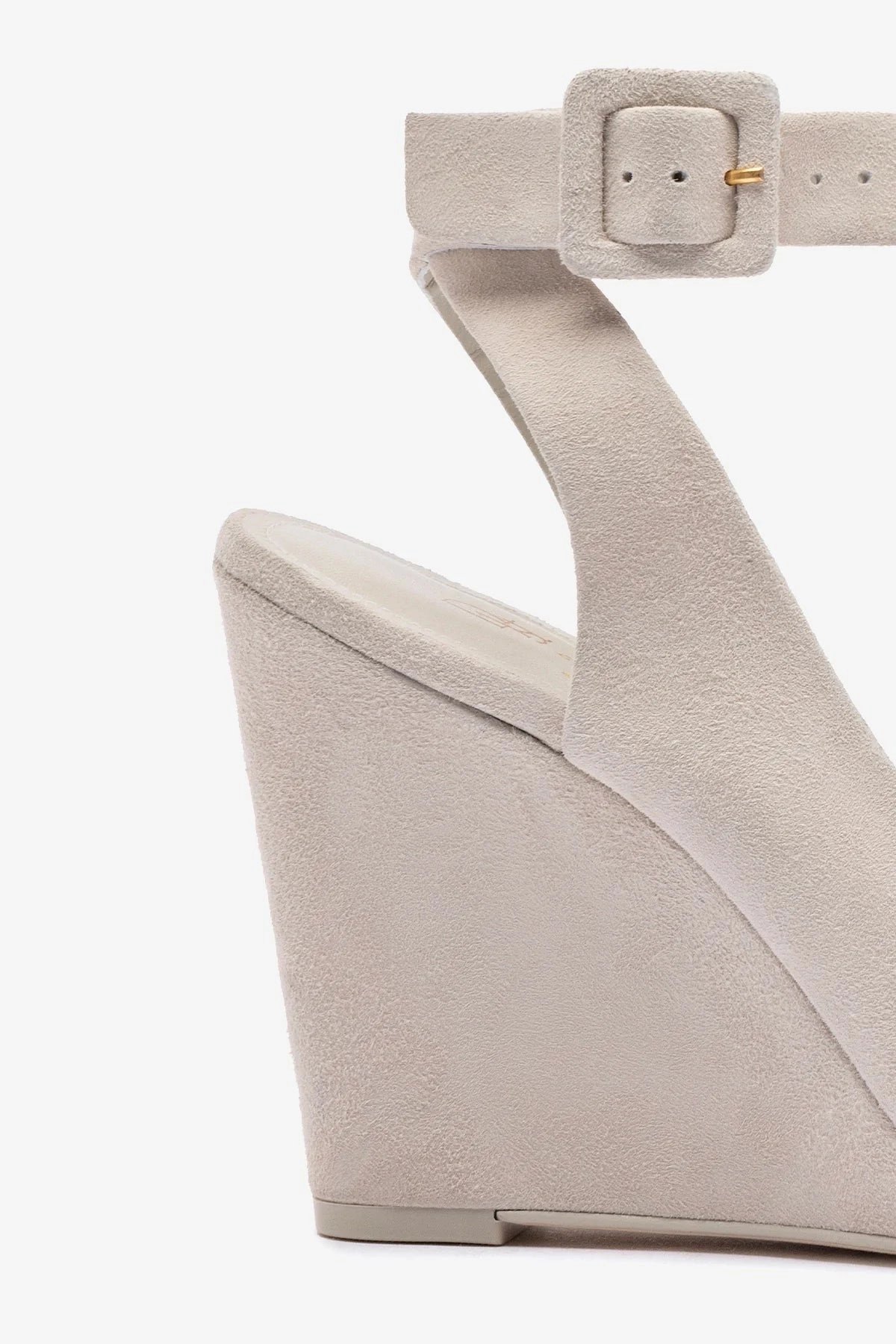 Sexy Shoe Designs Deena By Larroud?? Wedge Sandal In Mushroom Grey Suede Foam Cushioning