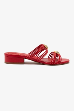 Shelly Flat Mule In Scarlet Leather synthetic material