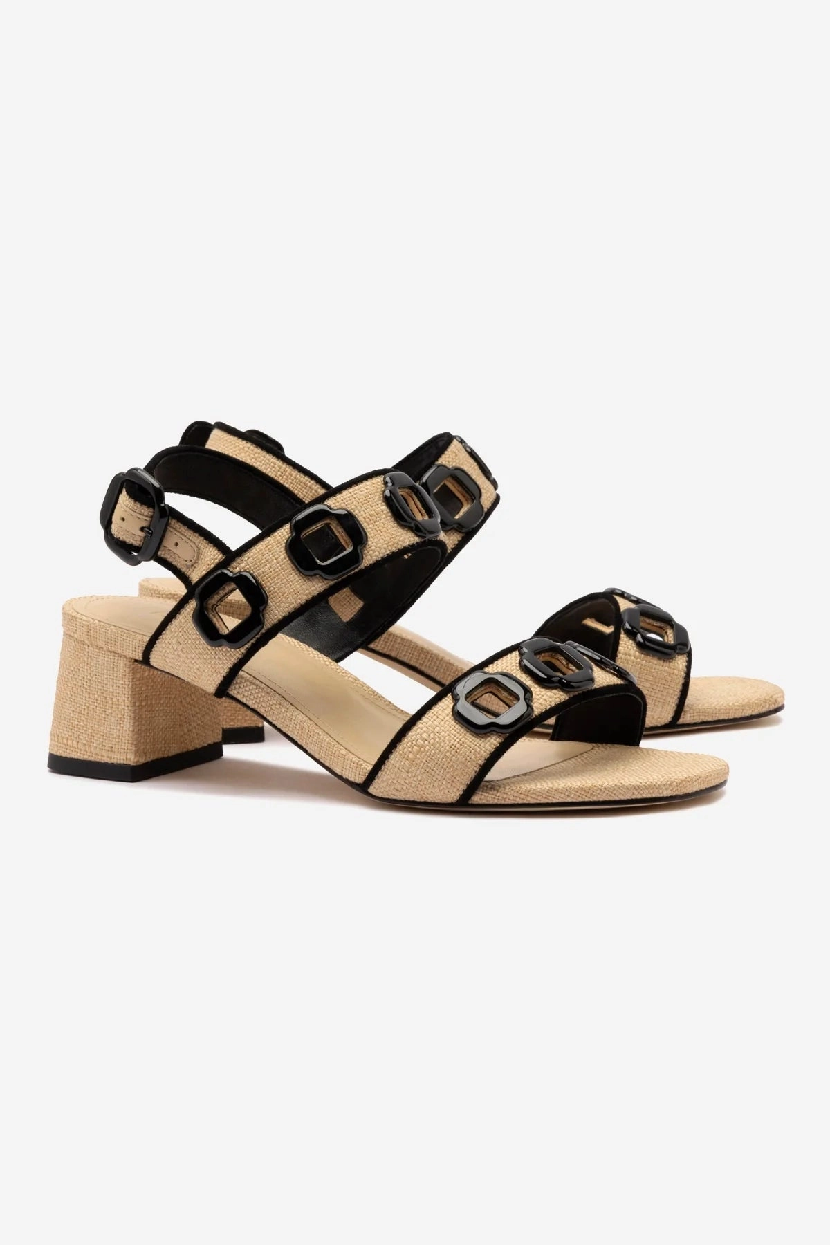 Shock absorption Milan Sandal In Beige Raffia and Black Trimming Woven