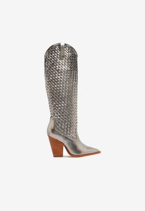 Ella Woven Metallic Leather Boot Foot Support Cliff Edge