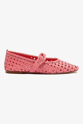 Verona Macrame Ballet Flat In Sorbet Pink Leather Point Toe Trendy Sole