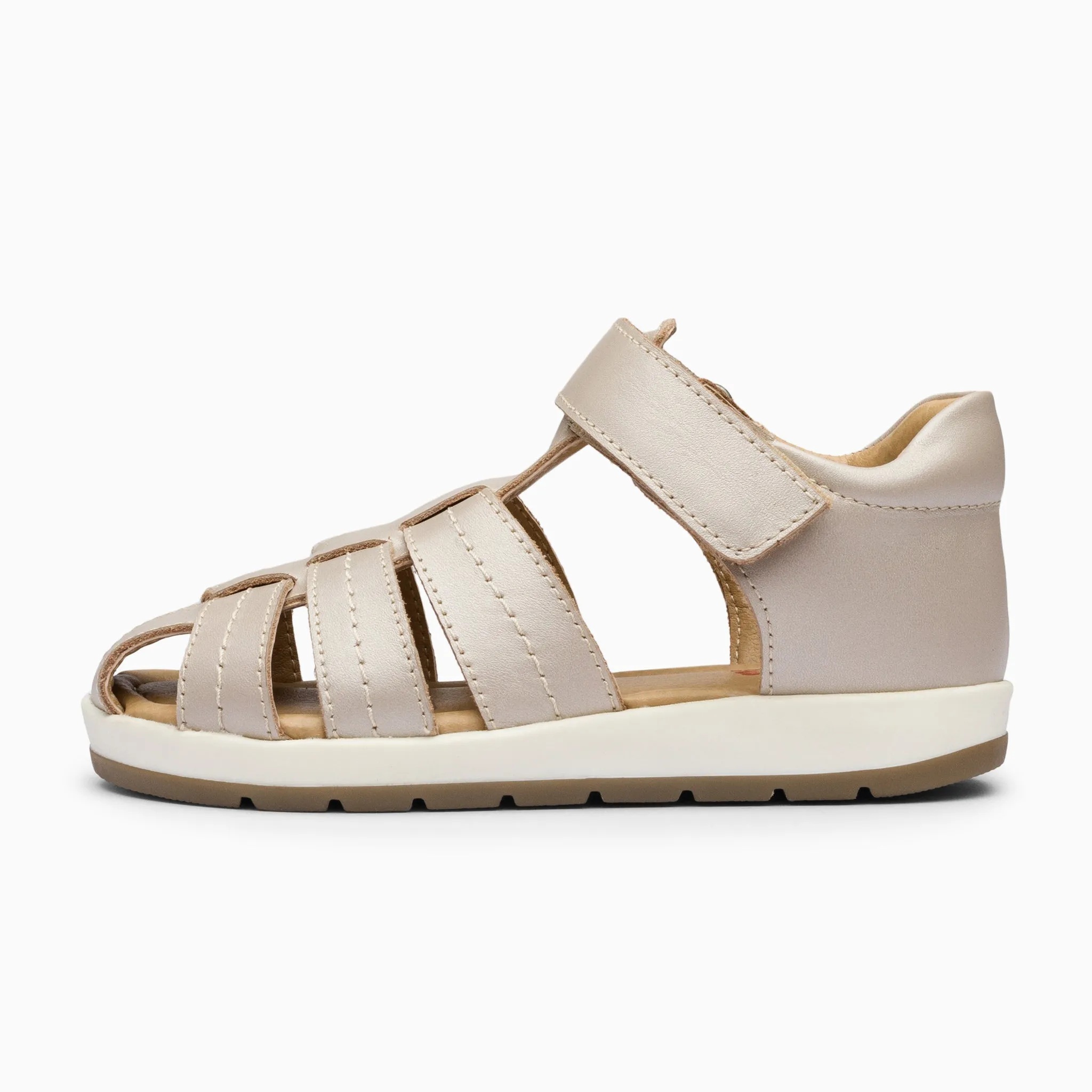 Single Strap Trio Kids Leather Sandals - White Haze