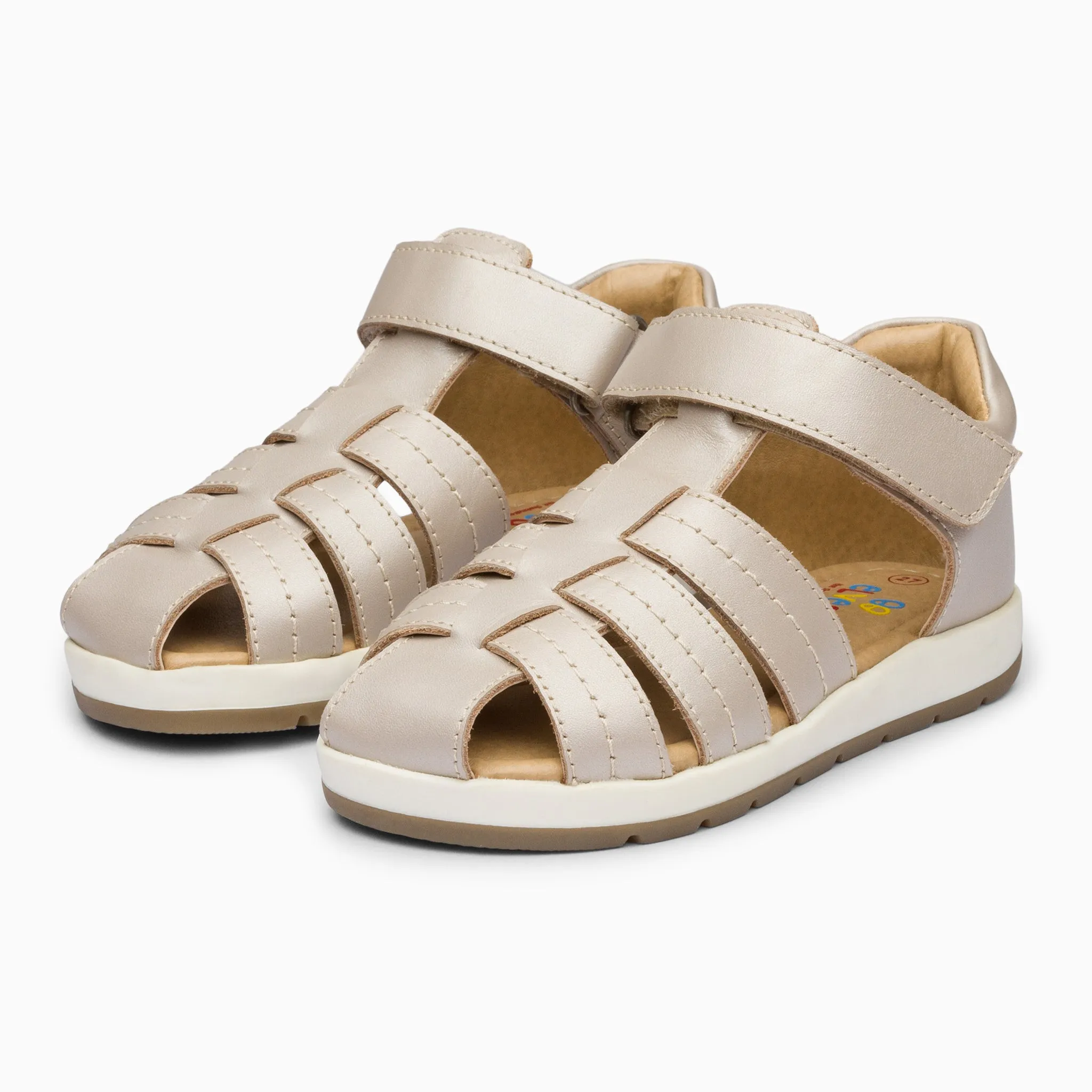 Single Strap Trio Kids Leather Sandals - White Haze