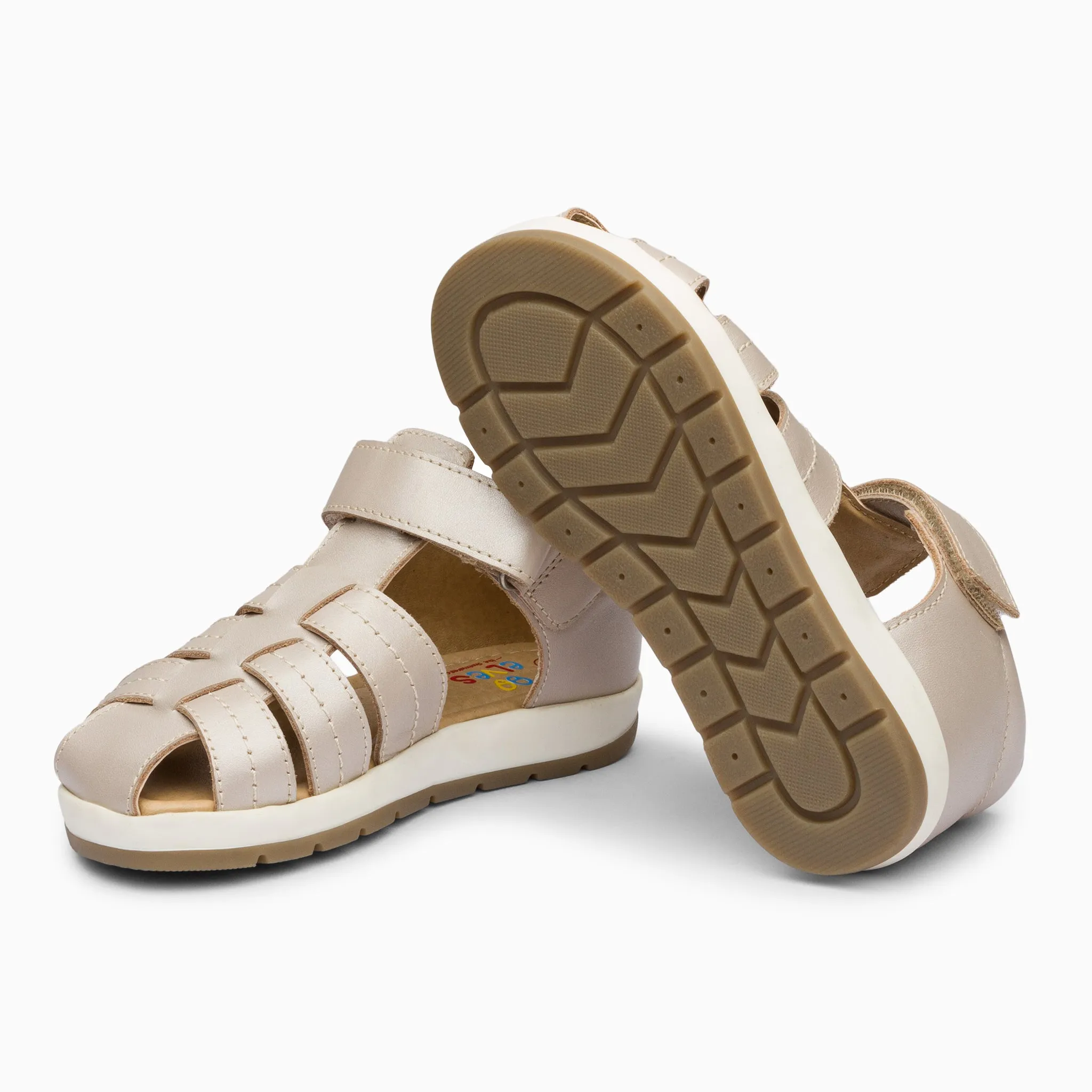 Single Strap Trio Kids Leather Sandals - White Haze