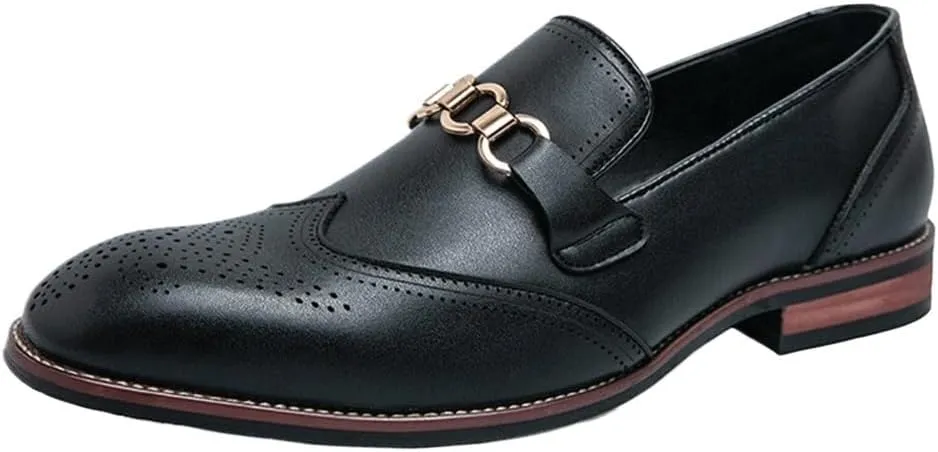 Slip On Pointed Toe Leather Loafer Oxford Formal Shoes for Men Low Top Block Heel Anti-Slip Outdoor