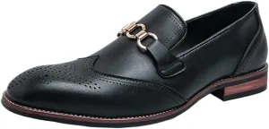 Slip On Pointed Toe Leather Loafer Oxford Formal Shoes for Men Low Top Block Heel Anti-Slip Outdoor