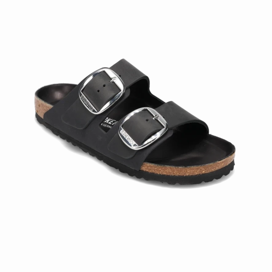 Women's Arizona Big Buckle (NARROW) Black Leather Flexible Lifestyle Sandals