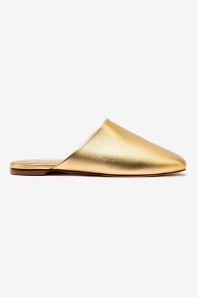 Venice Flat Mule and Pouch Kit In Gold Metallic Leather Smooth Fit
