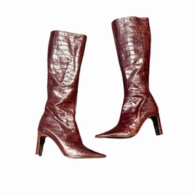 Winter Scene Boots Knee Heels By Colin Stuart In Snakeskin Print, Size: 5