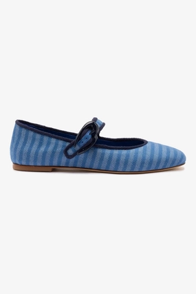 Support Glow Verona Ballet Flat In Egyptian Blue Striped Fabric and Navy Trimming