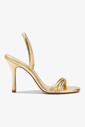 Weatherproof Coating Clean Lines Smooth Texture Annie Sandal In Gold Metallic Leather