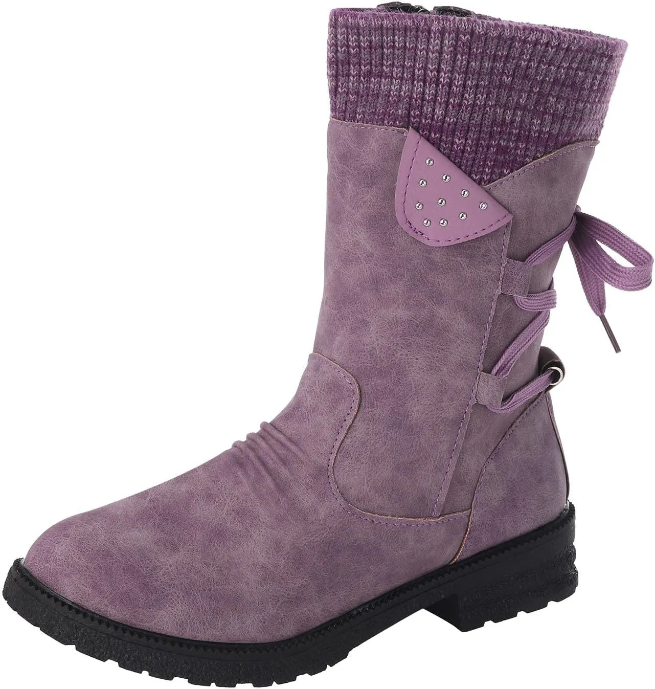Snow Boots for Women Mid Calf Boots for Women Women Fashion Casual Vintage Retro Lace Up Thick Block Heels Shoes