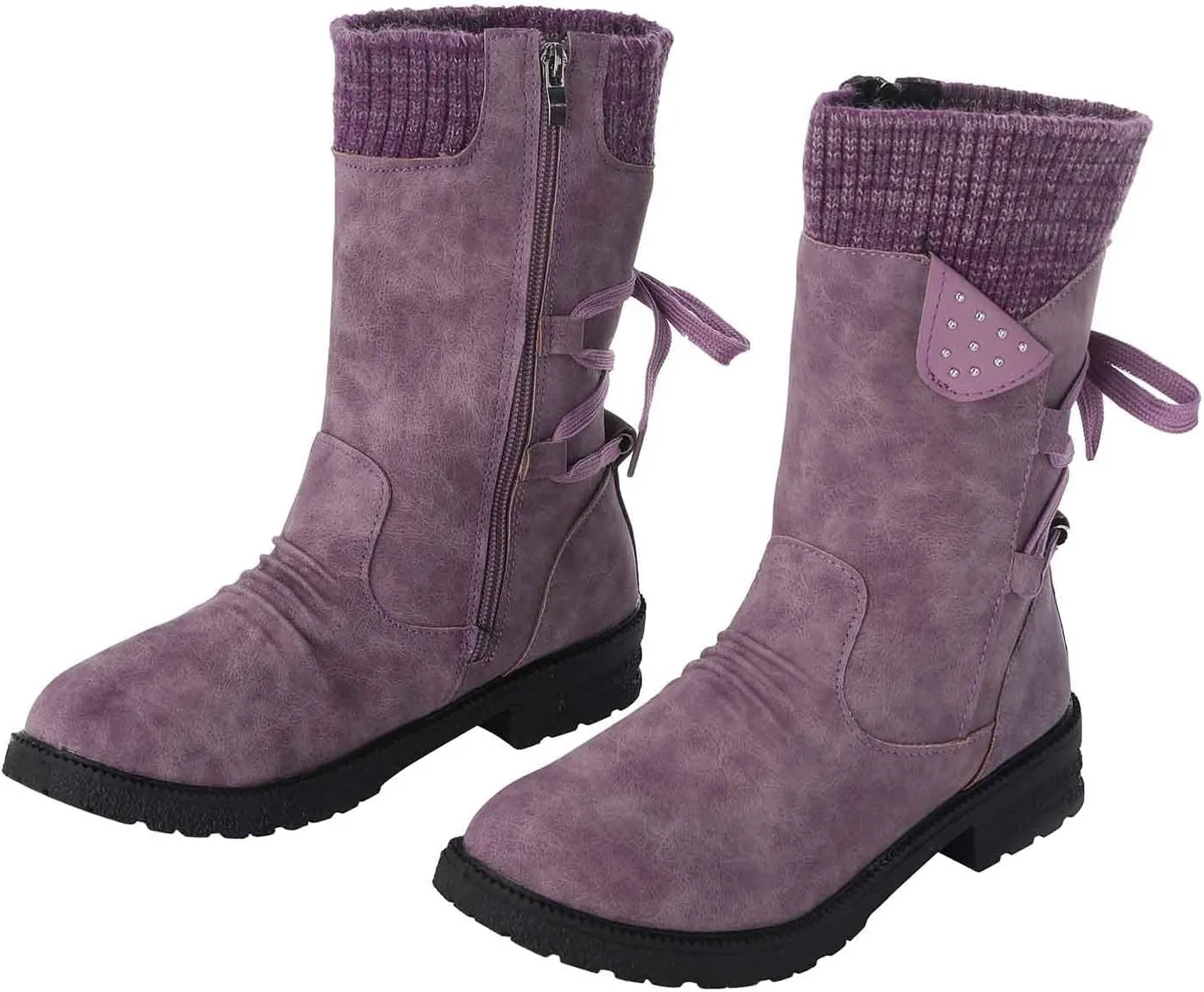 Snow Boots for Women Mid Calf Boots for Women Women Fashion Casual Vintage Retro Lace Up Thick Block Heels Shoes