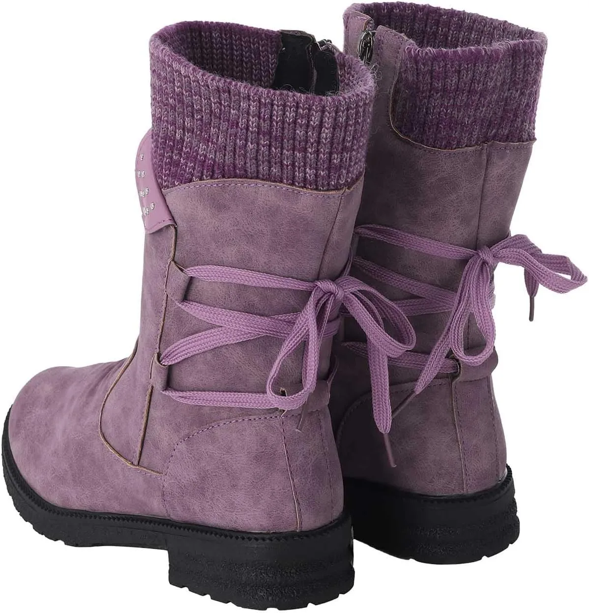 Snow Boots for Women Mid Calf Boots for Women Women Fashion Casual Vintage Retro Lace Up Thick Block Heels Shoes