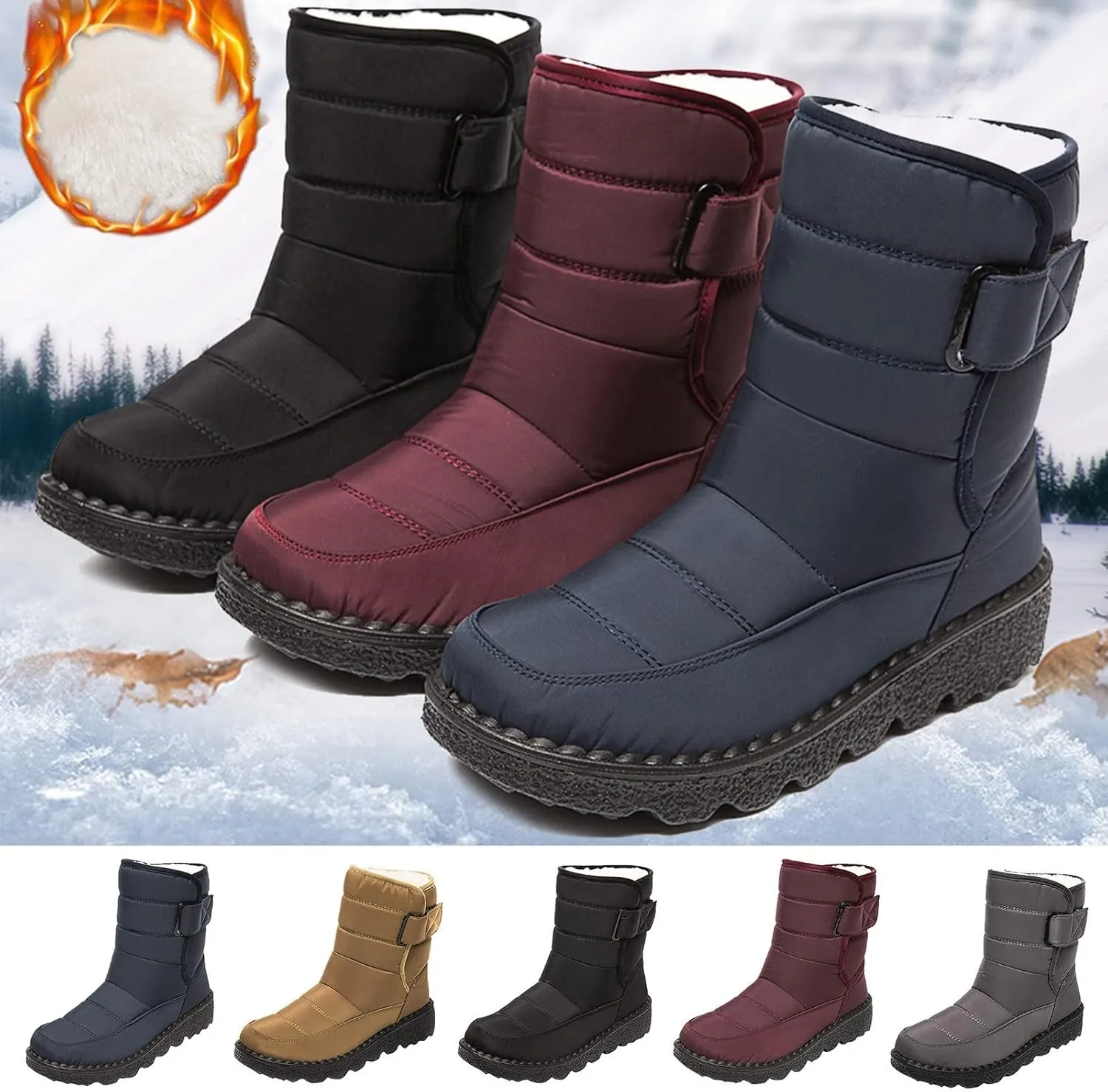 Snow Boots for Women Mid Calf Boots Women Winter Warm Outdoor Waterproof Comfortable Round Toe Platform Women Boots