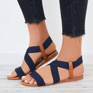 Sohiwoo  Women Wide Elastic Ankle Strap Sandals Criss Cross Flat Sandals