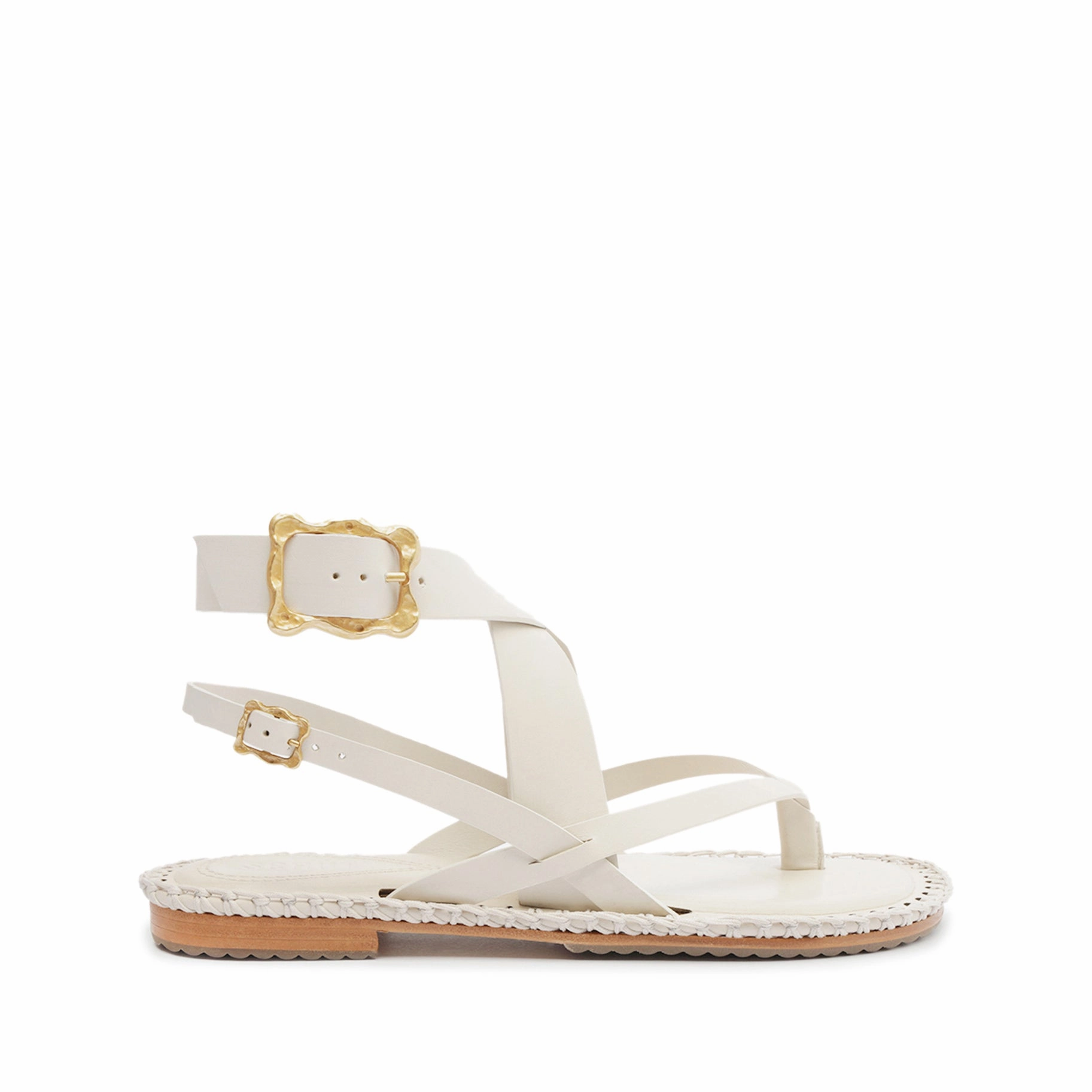 Roomy Toe Box Stable Step Keith Flat Leather Sandal