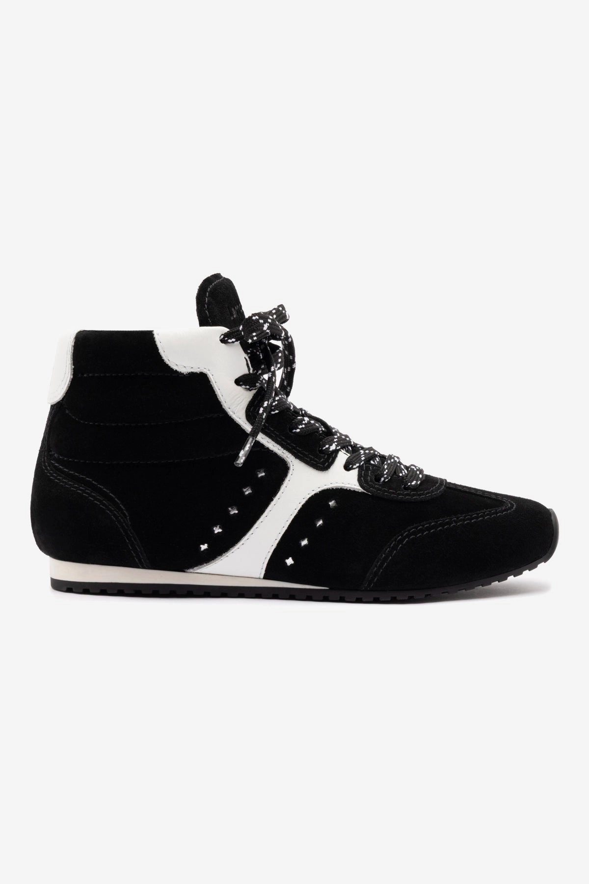 Perfect Walk Tree Glow Stella Mid Sneaker In Black Suede and White Leather