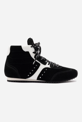 Perfect Walk Tree Glow Stella Mid Sneaker In Black Suede and White Leather