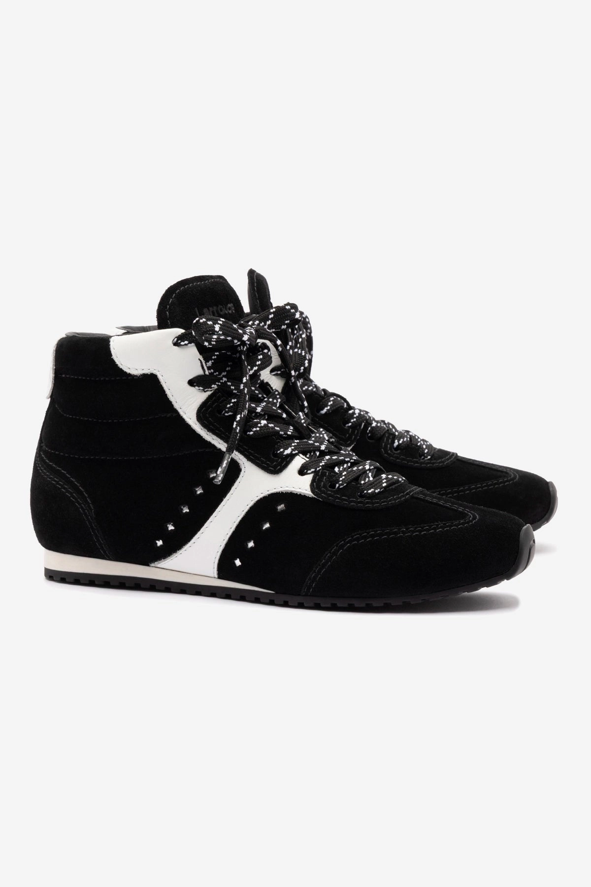 Anti Odor Technology Comfortable Slip Stella Mid Sneaker In Black Suede and White Leather