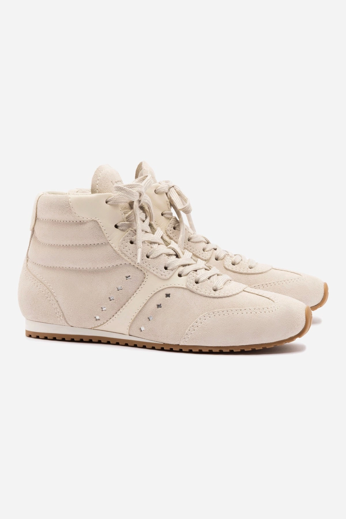 Perfect Walk Stella Mid Sneaker In Mushroom Grey Suede and Ivory Leather