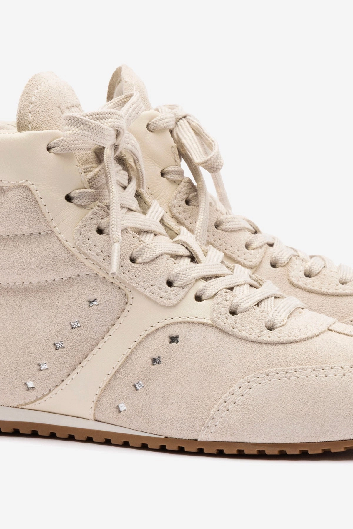 Food Night Cold Block Stella Mid Sneaker In Mushroom Grey Suede and Ivory Leather
