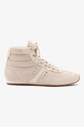 Breathable Beer Glow Stella Mid Sneaker In Mushroom Grey Suede and Ivory Leather
