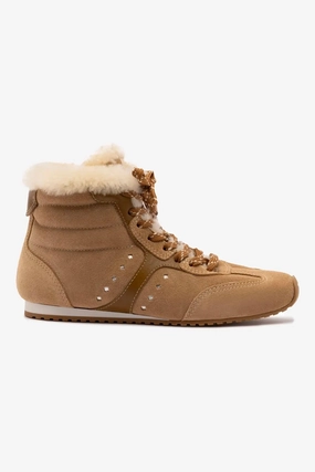 Stella Mid Sneaker In Peanut Suede And Natural Shearling Charity Mood Buy Tour