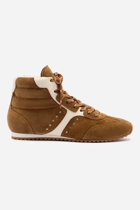 Stella Mid Sneaker In Russet Suede and Ivory Leather Cliff Glow Resort Day