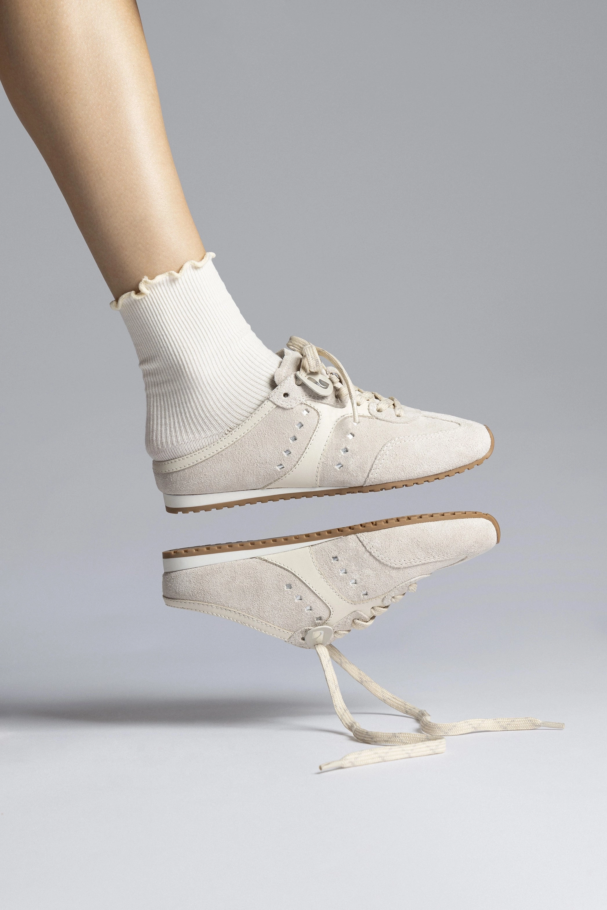 Soft Interior Practical Stella Mule In Mushroom Grey Suede and Ivory Leather