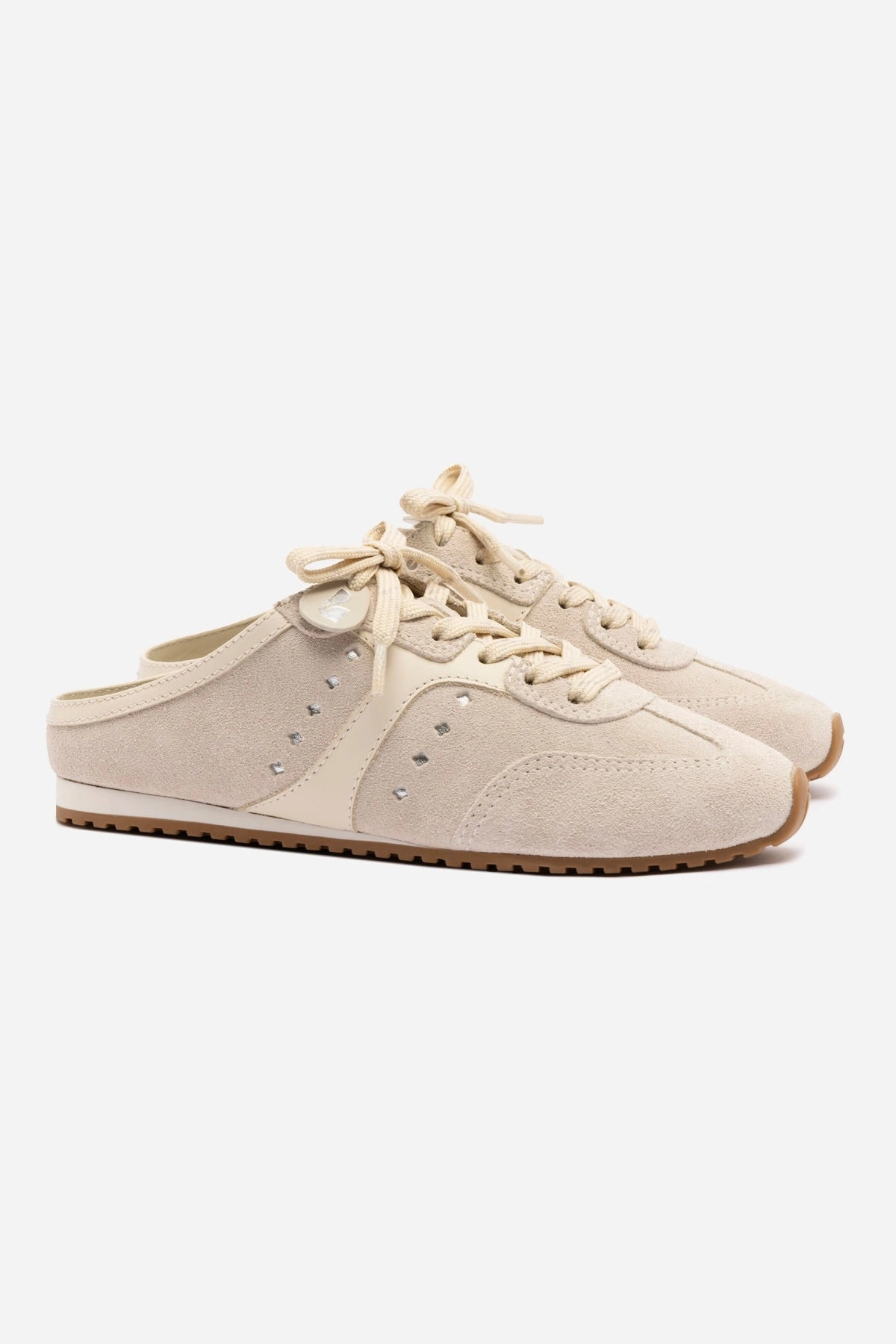 Stella Mule In Mushroom Grey Suede and Ivory Leather Wellness Step Wellness Glow
