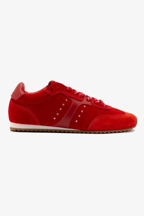 Stella Sneaker In Scarlet Suede and Blood Red Leather Expo Walk Elegant Slip-ons